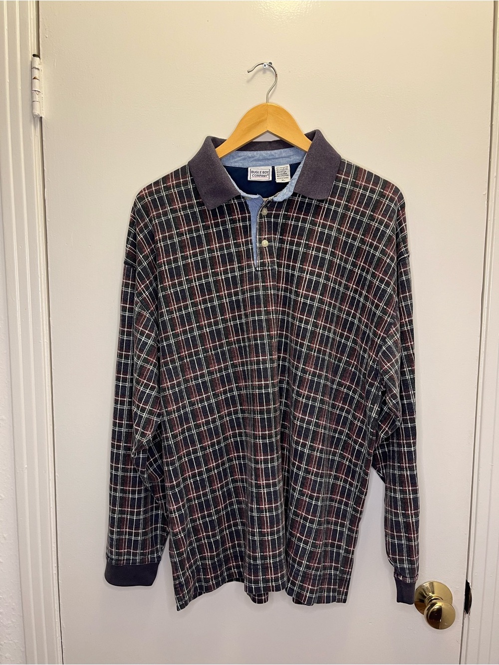 Vintage Men's Plaid Polo Shirt - Navy/Multicolor